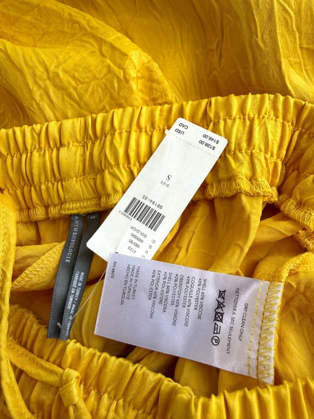 Anthropologie Pants Wide Leg Satin Textured Golden Yellow (S) NWT - Picture 6 of 8